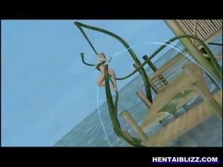 3d animasi karikatur gadis nakal kasar kacau oleh ular besar sekali