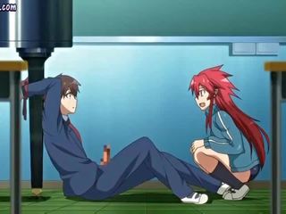 Si rambut merah anime menghisap dua keras dongs