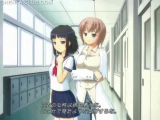 Hentai schatje in school- uniform masturberen poesje