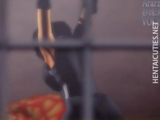 Seksowne 3d anime niewolnik dostaje związany w górę