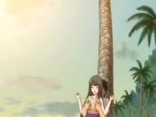 Didelis šikna anime mergaitė ascidijų apie as paplūdimys