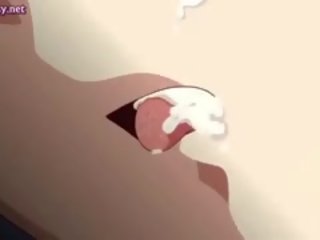 Anime ludder blir sperm på henne pupper