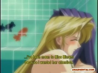 Lesbisk anime coeds gruppe kjønn i den bad
