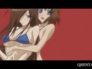 Dua animasi pornografi gadis kacau di seks bertiga di itu pantai