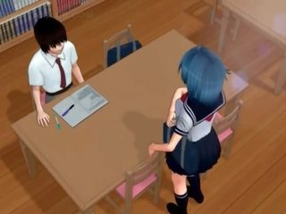Brašs hentai skolniece fucks liels dildo uz bibliotēka
