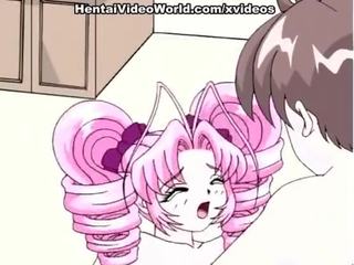 In bed with a pink-haired hentai teen