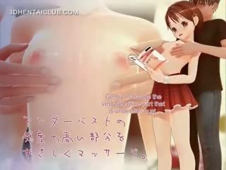 Delicaat anime meisje gestript voor seks en tieten geplaagd
