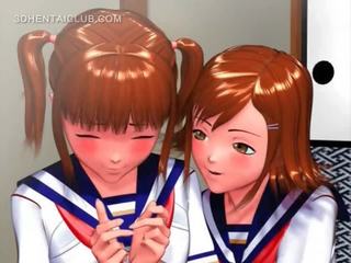 Cudowne anime dziewczyna tarcie jej coeds krzepki cipa