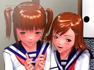 Imádnivaló anime lány dörzsölés neki coeds egészségtől duzzadó pina