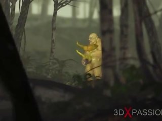 Xanh lục con quái vật ogre fucks cứng một ưa dâm dục phái nữ goblin arwen trong các enchanted rừng