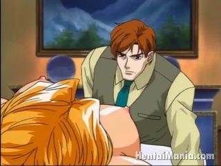 Erotisch blondine manga hottie krijgen gebonden omhoog en genageld in een trio