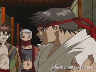 Stylish anime geý playing the kirli ninja and fighting with few guys