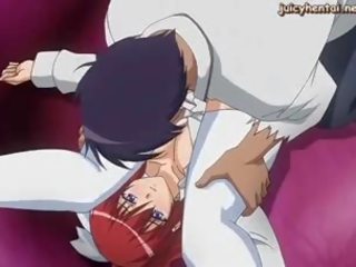 Roodharige anime geniet hardcore seks