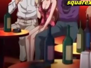 Anime adoleshent waiter gangbanged derdhje jashtë në bar